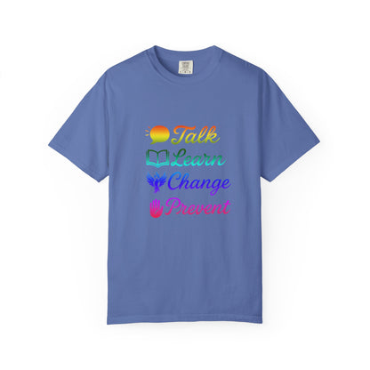 Inspirational Unisex T-Shirt - Talk Learn Change Prevent, Motivational Gift,