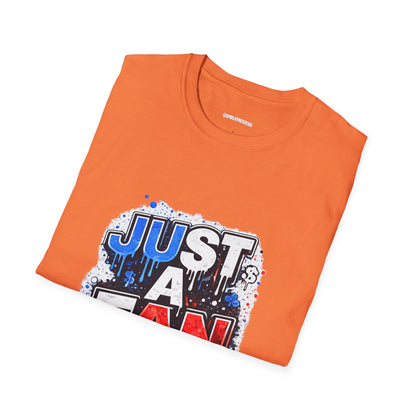 Just A Fan T-Shirt | Patriotic Red White Blue Drip Design