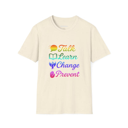 Talk Learn Change Prevent T-Shirt — Recovery Awareness Tee
