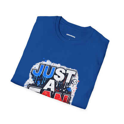 Just A Fan T-Shirt | Patriotic Red White Blue Drip Design