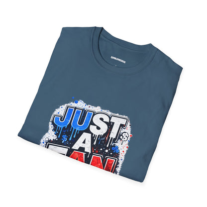 Just A Fan T-Shirt | Patriotic Red White Blue Drip Design