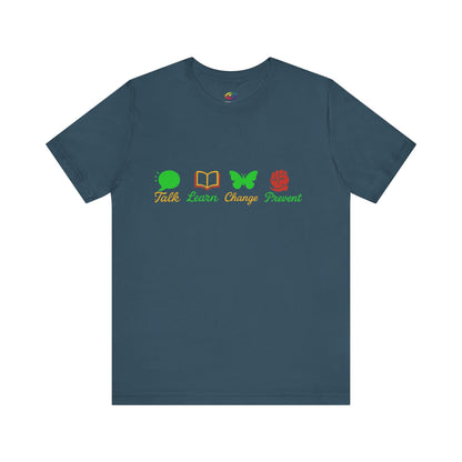 Talk Learn Change Prevent Gambling Addiction Recovery T-Shirt – red–black–green tricoloDesign by GambleFreeGear”