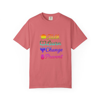 Inspirational Unisex T-Shirt - Talk Learn Change Prevent, Motivational Gift,