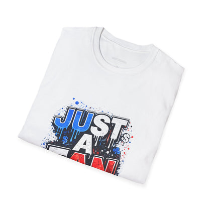 Just A Fan T-Shirt | Patriotic Red White Blue Drip Design