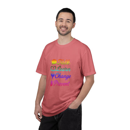 Inspirational Unisex T-Shirt - Talk Learn Change Prevent, Motivational Gift,