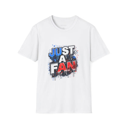 Just A Fan T-Shirt | Patriotic Red White Blue Drip Design