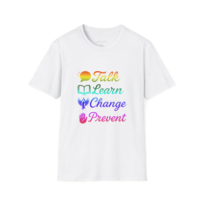 Talk Learn Change Prevent T-Shirt — Recovery Awareness Tee