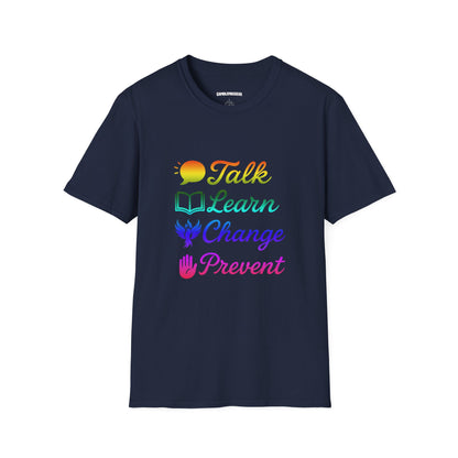 Talk Learn Change Prevent T-Shirt — Recovery Awareness Tee