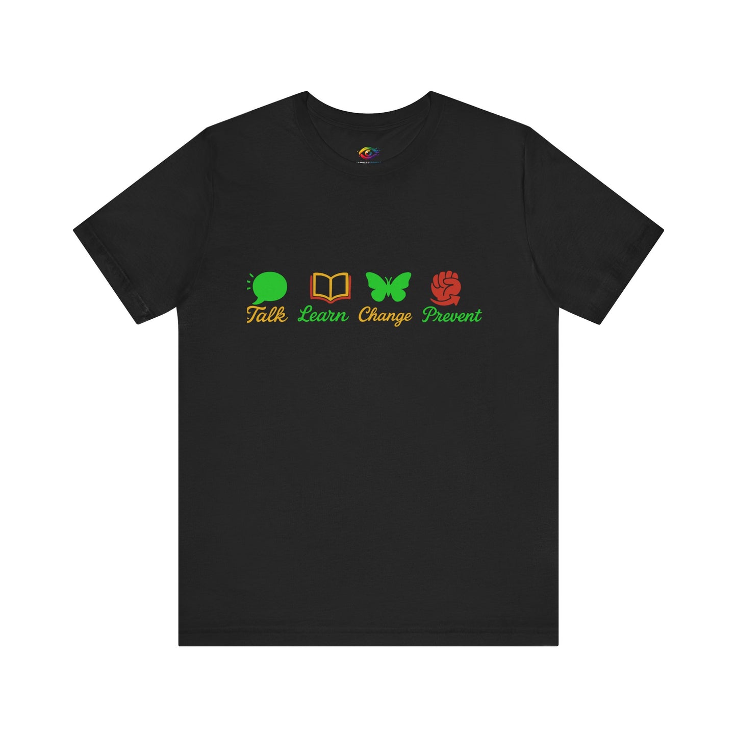 Talk Learn Change Prevent Gambling Addiction Recovery T-Shirt – red–black–green tricoloDesign by GambleFreeGear”