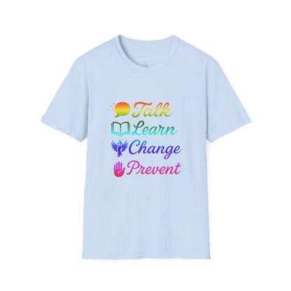 Talk Learn Change Prevent T-Shirt — Recovery Awareness Tee