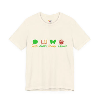 Talk Learn Change Prevent Gambling Addiction Recovery T-Shirt – red–black–green tricoloDesign by GambleFreeGear”