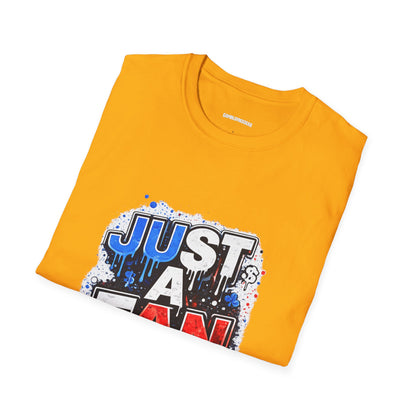 Just A Fan T-Shirt | Patriotic Red White Blue Drip Design