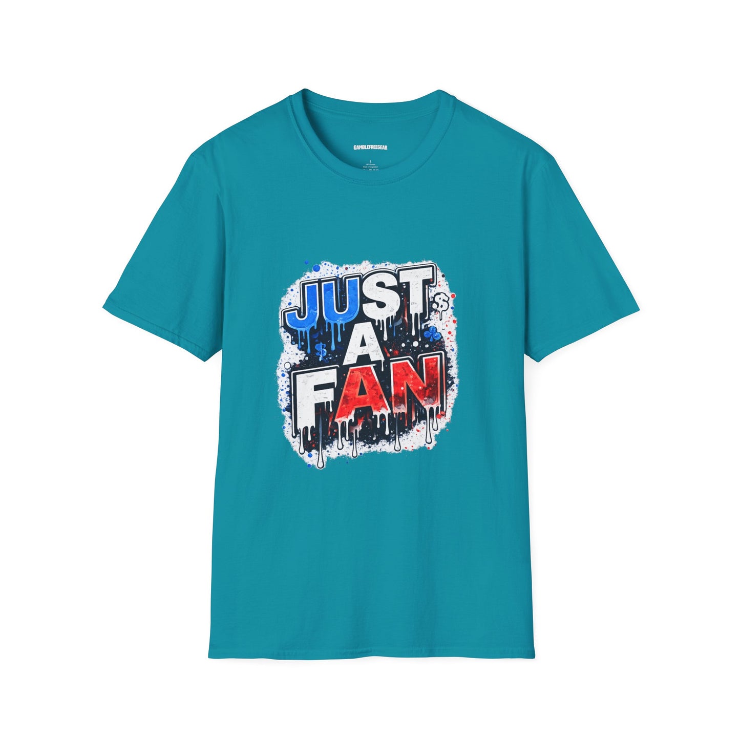 Just A Fan T-Shirt | Patriotic Red White Blue Drip Design