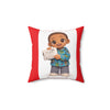 Cute Kid Holding Newspaper Pillow | Square Throw Pillow