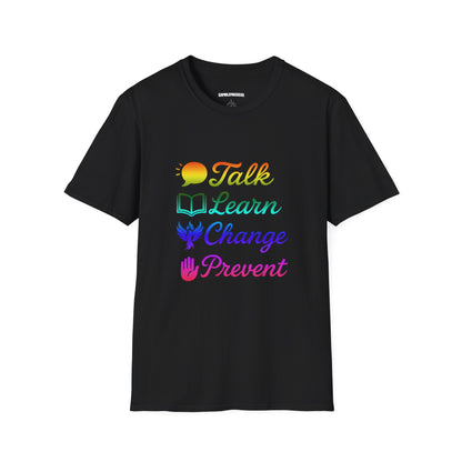 Talk Learn Change Prevent T-Shirt — Recovery Awareness Tee
