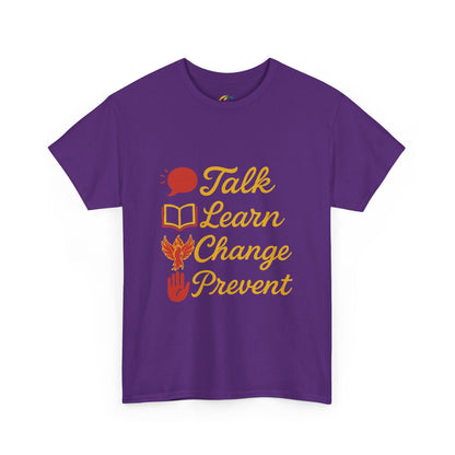 “Talk Learn Change Prevent T-Shirt | Gambling Addiction Recovery Tee | Phoenix Motivational Awareness Shirt by GambleFreeGear”
