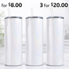 6 item20oz Blank Sublimation Glitter Tumbler Set – Skinny Straight Stainless Steel Tumblers for Heat Press, Custom Printing, DIY Gifts & Small Business